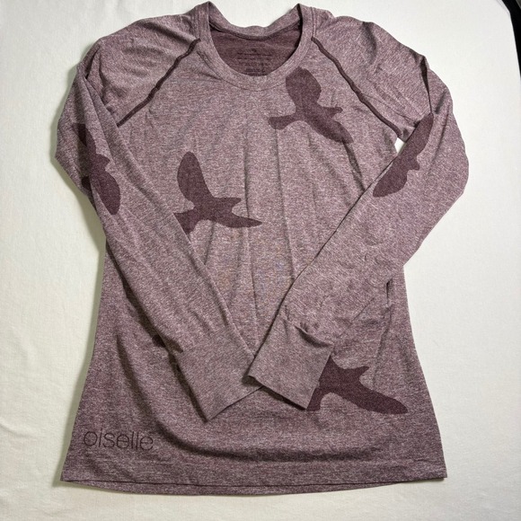 oiselle Tops - Oiselle Flyout Long Sleeve Top Size L Purple Bird Graphic Running Shirt MSRP $72